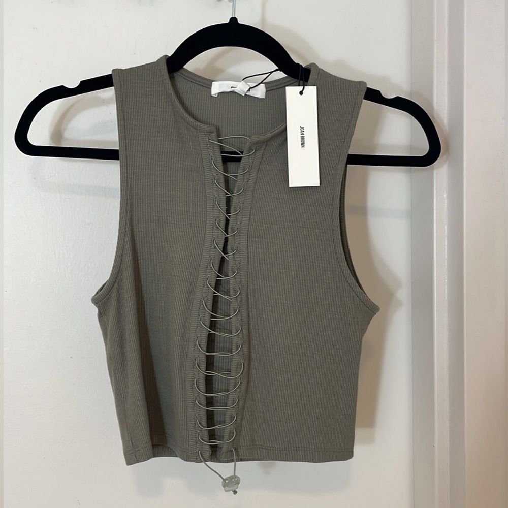 Joah Brown Lace Up Crop Tank Ribbed Top Size S/M Summit Flex Rib - Picture 11 of 13